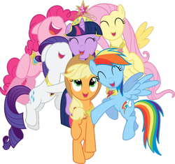 Size: 716x674 | Tagged: safe, artist:mehoep, character:applejack, character:fluttershy, character:pinkie pie, character:rainbow dash, character:rarity, character:twilight sparkle, character:twilight sparkle (alicorn), species:alicorn, species:pony, .svg available, elements of harmony, female, group hug, mane six, mare, simple background, svg, transparent background, vector