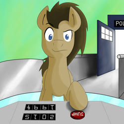 Size: 2000x2000 | Tagged: safe, artist:periodicbrony, character:doctor whooves, character:time turner, species:pony, doctor who, fanart, male, silly background, solo, stallion, tardis