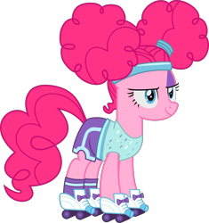 Size: 2566x2733 | Tagged: safe, artist:timelordomega, character:pinkie pie, episode:scare master, g4, my little pony: friendship is magic, alternate hairstyle, clothing, costume, face paint, female, headband, nightmare night, nightmare night costume, pinkie puffs, roller skates, shorts, simple background, solo, transparent background, vector