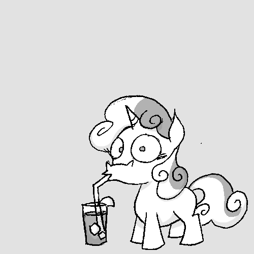 Size: 500x500 | Tagged: safe, artist:capnpea, character:sweetie belle, species:pony, species:unicorn, animated, black and white, drink, female, filly, grayscale, monochrome