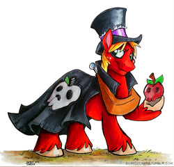 Size: 850x815 | Tagged: safe, artist:spainfischer, character:big mcintosh, species:earth pony, species:pony, apple, cape, clothing, costume, hat, mac the ripper, male, nightmare night, nightmare night costume, raised hoof, signature, solo, stallion