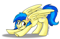 Size: 800x521 | Tagged: safe, artist:spainfischer, oc, oc only, oc:silvia, species:pegasus, species:pony, cutie mark, solo, stretching