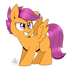 Size: 1300x1300 | Tagged: safe, artist:notenoughapples, character:scootaloo, species:pegasus, species:pony, female, grin, simple background, solo, spread wings, transparent background, wings