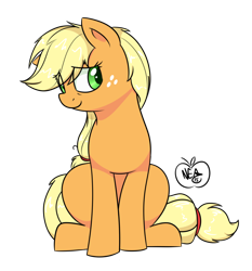 Size: 1280x1371 | Tagged: safe, artist:notenoughapples, character:applejack, female, hatless, missing accessory, simple background, sitting, solo, transparent background
