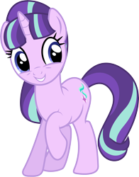 Size: 3416x4368 | Tagged: safe, artist:illumnious, character:starlight glimmer, species:pony, species:unicorn, absurd resolution, backwards cutie mark, cute, female, glimmerbetes, mare, raised hoof, simple background, smiling, solo, transparent background, vector