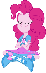 Size: 3668x5823 | Tagged: safe, artist:illumnious, character:pinkie pie, equestria girls:rainbow rocks, g4, my little pony: equestria girls, my little pony:equestria girls, .ai available, absurd resolution, adobe illustrator, balloon, boots, bracelet, clothing, crossed arms, eyes closed, female, high heel boots, simple background, sitting, skirt, smiling, solo, swag, transparent background, vector