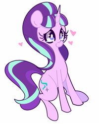 Size: 2000x2500 | Tagged: safe, artist:turtlefarminguy, character:starlight glimmer, species:pony, species:unicorn, episode:the cutie re-mark, backwards cutie mark, crying, cute, female, glimmerbetes, heart, mare, simple background, sitting, smiling, solo, tears of joy, white background