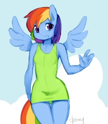 Size: 500x575 | Tagged: safe, artist:doxy, character:rainbow dash, species:anthro, ambiguous facial structure, clothing, dress, rainbow dash always dresses in style