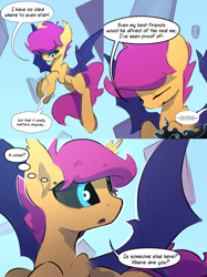 Size: 1080x1443 | Tagged: safe, artist:darkflame75, character:scootaloo, species:bat pony, species:pegasus, species:pony, bat ponified, comic, dreamscape, female, race swap, scootabat, solo, student of the night, tumblr