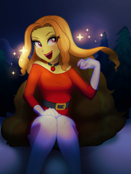 Size: 1200x1600 | Tagged: safe, artist:rileyav, character:adagio dazzle, my little pony:equestria girls, alternate hairstyle, beautiful, christmas, clothing, female, gloves, lipstick, open mouth, santa costume, sitting, solo, thigh boots