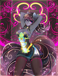 Size: 1986x2567 | Tagged: safe, artist:koveliana, character:octavia melody, species:anthro, abstract background, armpits, breasts, chromatic aberration, clothing, color porn, female, socks, solo, stockings, thigh highs