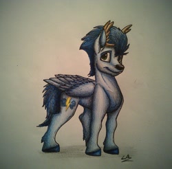Size: 2435x2398 | Tagged: safe, artist:lupiarts, part of a set, character:soarin', species:deer, species:pony, species:reindeer, advent calendar, antlers, backwards cutie mark, clothing, costume, cute, male, reindeer antlers, smiling, soarinbetes, solo, traditional art