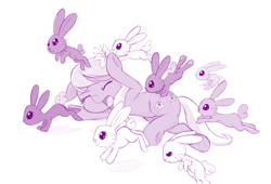 Size: 1280x868 | Tagged: safe, artist:dstears, character:lily, character:lily valley, species:rabbit, episode:applebuck season, g4, my little pony: friendship is magic, adorable distress, bunny stampede, cute, flower, flower in hair, grayscale, leporiphobia, monochrome, simple background, stampede, the horror, white background