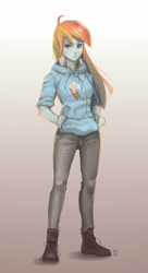 Size: 1738x3185 | Tagged: safe, artist:mrs1989, character:rainbow dash, species:human, clothing, female, headphones, hoodie, humanized, pony coloring, solo