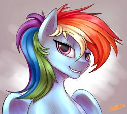Size: 4000x3600 | Tagged: safe, artist:elzzombie, character:rainbow dash, species:pegasus, species:pony, female, lip bite, looking at you, mare, portrait, smiling, solo