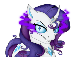 Size: 3000x2400 | Tagged: safe, artist:evehly, artist:theshadowstone, character:rarity, species:pony, species:unicorn, corrupted, curved horn, evil, fangs, female, horn ring, mare, solo, sombra eyes, wingding eyes