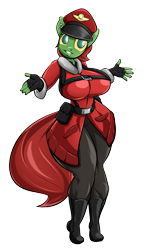 Size: 1152x1920 | Tagged: safe, artist:sanders, oc, oc only, oc:kazlee, species:anthro, boots, clothing, earring, hat, jacket, leggings, looking at you, piercing, solo, team captain, team fortress 2