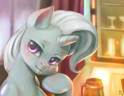 Size: 2476x1928 | Tagged: safe, artist:mrs1989, character:trixie, species:pony, species:unicorn, alcohol, bar, bedroom eyes, blushing, cider, cute, female, food, looking at you, mare, portrait, solo, updated
