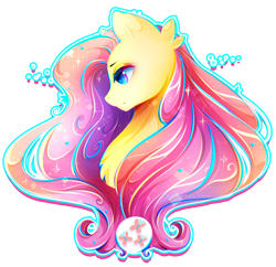 Size: 1710x1658 | Tagged: safe, artist:koveliana, character:fluttershy, bust, chromatic aberration, color porn, colored pupils, female, looking down, profile, solo, sparkling