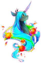 Size: 1473x2222 | Tagged: safe, artist:koveliana, character:queen chrysalis, species:changeling, changeling queen, chromatic aberration, color porn, female, portrait, simple background, solo, transparent background