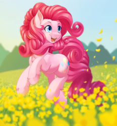 Size: 2000x2164 | Tagged: safe, artist:dstears, character:pinkie pie, cute, female, flower, happy, smiling, solo, unshorn fetlocks