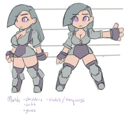 Size: 1046x1000 | Tagged: safe, artist:moronsonofboron, character:marble pie, species:human, armor, armor skirt, boots, breasts, busty marble pie, chibi, cleavage, clothing, cute, development, dress, female, fingerless gloves, gloves, greaves, humanized, major miners, proportion study, skirt, solo