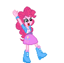 Size: 212x210 | Tagged: safe, artist:botchan-mlp, character:pinkie pie, desktop ponies, my little pony:equestria girls, animated, cartwheel, clothing, cute, diapinkes, female, gif, magic skirt, pixel art, simple background, skirt, smiling, solo, sprite, transparent background, upskirt denied