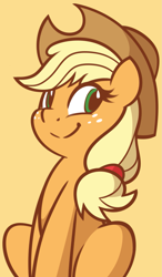 Size: 1077x1847 | Tagged: safe, artist:furrgroup, character:applejack, species:earth pony, species:pony, clothing, cowboy hat, female, freckles, hat, mare, simple background, sitting, smiling, solo, stetson