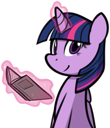 Size: 1218x1421 | Tagged: safe, artist:furrgroup, character:twilight sparkle, character:twilight sparkle (alicorn), species:alicorn, species:pony, book, cute, female, glowing horn, levitation, looking at you, magic, mare, simple background, smiling, solo, telekinesis, white background
