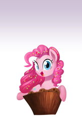 Size: 1024x1571 | Tagged: safe, artist:gashiboka, character:pinkie pie, cupcake, cute, diapinkes, female, food, lock screen, looking at you, open mouth, smiling, solo, sprinkles, watermark
