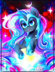 Size: 1618x2115 | Tagged: safe, artist:koveliana, character:nightmare moon, character:princess luna, chromatic aberration, color porn, female, moon, nightmare mlem, solo, starry eyes, tongue out, wingding eyes