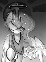 Size: 960x1280 | Tagged: safe, artist:darkflame75, character:princess luna, lunadoodle, black and white, female, grayscale, halo, monochrome, solo