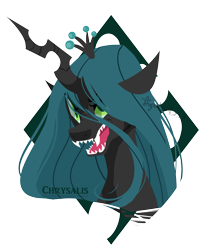 Size: 1607x1900 | Tagged: safe, artist:snow angel, character:queen chrysalis, species:changeling, changeling queen, female, frown, growling, portrait, solo