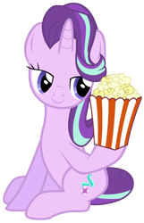 Size: 7000x10900 | Tagged: safe, artist:lahirien, artist:tardifice, character:starlight glimmer, episode:the crystalling, g4, my little pony: friendship is magic, absurd resolution, eyes on the prize, female, food, hoof hold, lidded eyes, photoshop, popcorn, simple background, sitting, smiling, solo, transparent background, vector