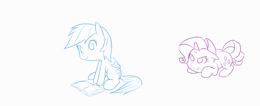 Size: 1100x450 | Tagged: safe, artist:dstears, character:rainbow dash, character:rarity, species:pegasus, species:pony, species:unicorn, ship:raridash, animated, behaving like a cat, book, c:, c:<, cute, female, heart, lesbian, pounce, raribetes, raricat, shipping, smiling, wiggle