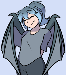 Size: 1854x2096 | Tagged: safe, artist:furrgroup, oc, oc only, oc:dreamscape, species:bat pony, species:human, eyes closed, humanized, humanized oc, smiling, solo, winged humanization