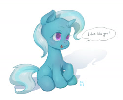 Size: 1846x1503 | Tagged: safe, artist:mrs1989, character:trixie, species:pony, species:unicorn, colored pupils, dialogue, female, lies, simple background, solo, speech bubble, white background