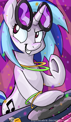 Size: 391x670 | Tagged: safe, artist:spainfischer, character:dj pon-3, character:vinyl scratch, female, glowstick, solo