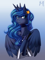 Size: 675x900 | Tagged: safe, artist:margony, character:princess luna, bust, cheek fluff, chest fluff, colored pupils, ear fluff, female, portrait, solo