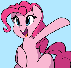 Size: 2011x1923 | Tagged: safe, artist:furrgroup, character:pinkie pie, species:earth pony, species:pony, cute, female, mare, open mouth, simple background, smiling, solo, waving