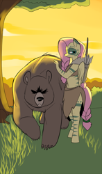 Size: 866x1476 | Tagged: safe, artist:metal-kitty, character:fluttershy, species:anthro, species:unguligrade anthro, alternate timeline, bear, bow (weapon), chrysalis resistance timeline, female, midriff, quiver, solo, tribalshy