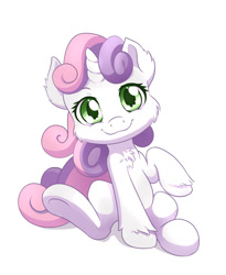 Size: 901x1100 | Tagged: safe, artist:dstears, character:sweetie belle, cheek fluff, chest fluff, cute, diasweetes, ear fluff, female, looking at you, simple background, smiling, solo, white background