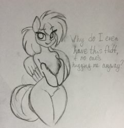 Size: 2446x2542 | Tagged: safe, artist:elzzombie, character:rainbow dash, species:pony, bipedal, chest fluff, female, monochrome, pencil drawing, semi-anthro, sketch, solo, traditional art
