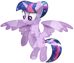 Size: 4424x3763 | Tagged: safe, artist:illumnious, character:twilight sparkle, character:twilight sparkle (alicorn), species:alicorn, species:crystal pony, species:pony, .ai available, absurd resolution, alternate hairstyle, crystal alicorn, crystal twilight, crystallized, female, floating, mare, simple background, solo, spread wings, transparent background, vector, wings