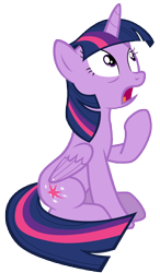 Size: 7000x12000 | Tagged: safe, artist:tardifice, character:twilight sparkle, character:twilight sparkle (alicorn), species:alicorn, species:pony, episode:newbie dash, g4, my little pony: friendship is magic, absurd resolution, female, folded wings, full body, mare, open mouth, photoshop, raised hoof, simple background, sitting, solo, transparent background, vector, watching
