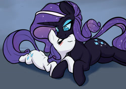 Size: 3396x2393 | Tagged: safe, artist:elzzombie, artist:yoditax, character:nightmare rarity, character:rarity, species:pony, species:unicorn, bedroom eyes, blushing, collaboration, cuddling, cute, duality, eyes closed, female, mare, nicemare rarity, nightmare rararararara, paradox, ponidox, raribetes, self ponidox, selfcest, shipping, simple background, smiling, snuggling, wavy mouth