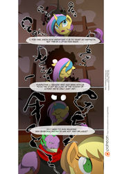 Size: 3541x5016 | Tagged: safe, artist:gashiboka, character:applejack, character:spike, oc, oc:gold lily, oc:night star, species:dragon, species:earth pony, species:pony, comic:recall the time of no return, comic, grimdark series, older, older spike, patreon, patreon logo, this will not end well, transformation
