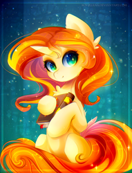 Size: 2068x2712 | Tagged: safe, artist:koveliana, character:sunset shimmer, species:pony, species:unicorn, chromatic aberration, color porn, cute, female, missing cutie mark, shimmerbetes, solo