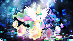 Size: 1920x1080 | Tagged: safe, artist:illumnious, artist:spier17, artist:xpesifeindx, character:princess celestia, character:princess luna, character:tree of harmony, element of magic, elements of harmony, jewelry, jewels, magic, regalia, saddle bag, tree of harmony, vector, wallpaper