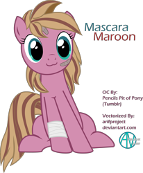 Size: 5000x6059 | Tagged: safe, artist:arifproject, oc, oc only, oc:mascara maroon, species:earth pony, species:pony, :3, absurd resolution, bandage, catface, cute, female, mare, simple background, sitting, sitting catface meme, solo, transparent background, vector
